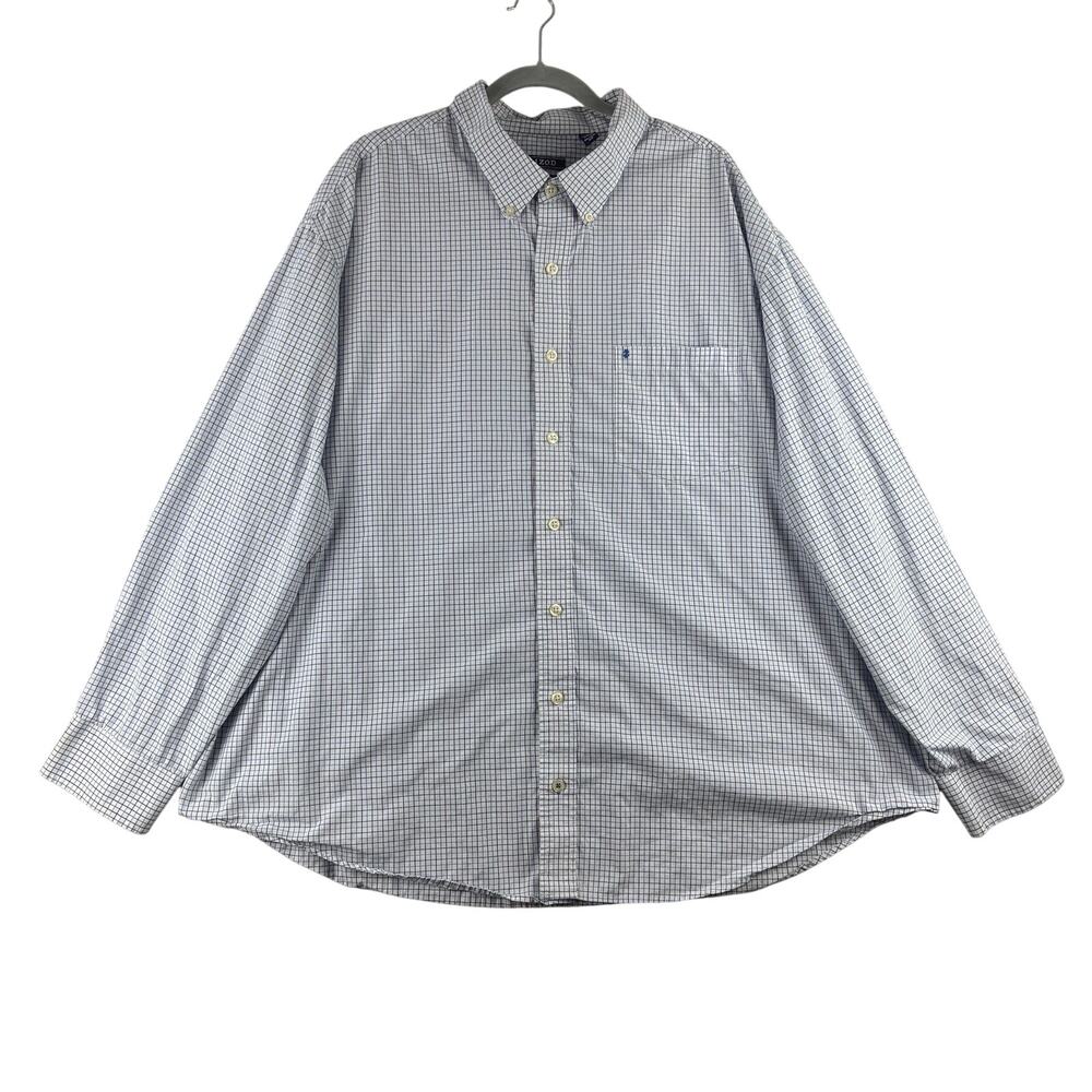 Izod Long Sleeve Button Down Shirt Mens 3XL 100% Cotton Graph Check Plaid Office
